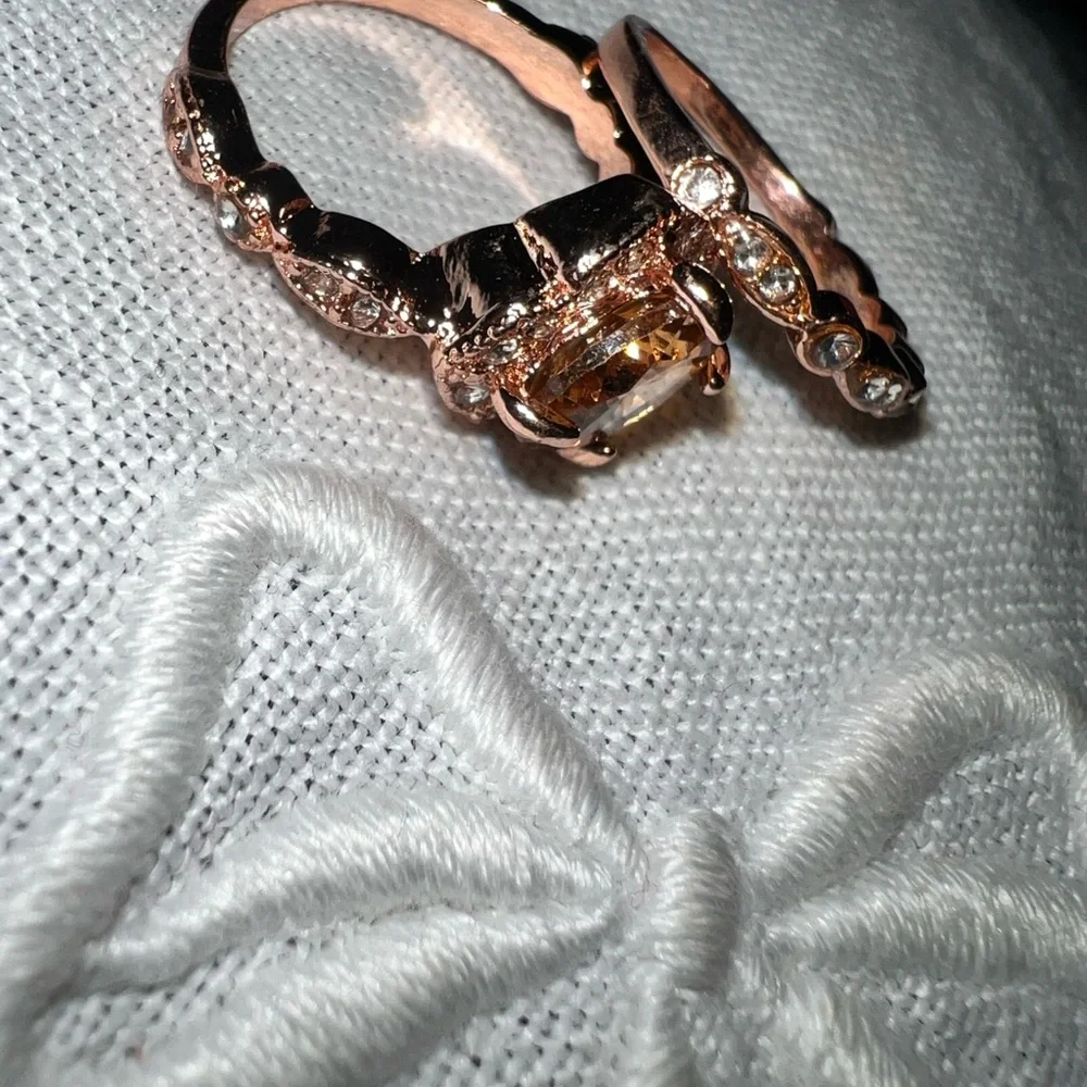 Beautiful cz morganite gold rose plated ring set‎ size 7